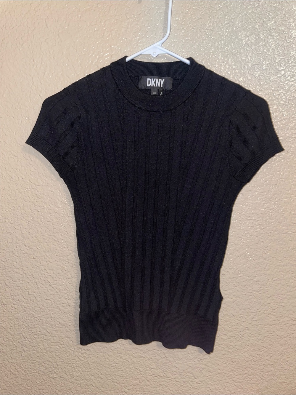 DKNY Black Ribbed Crewneck Knit Top